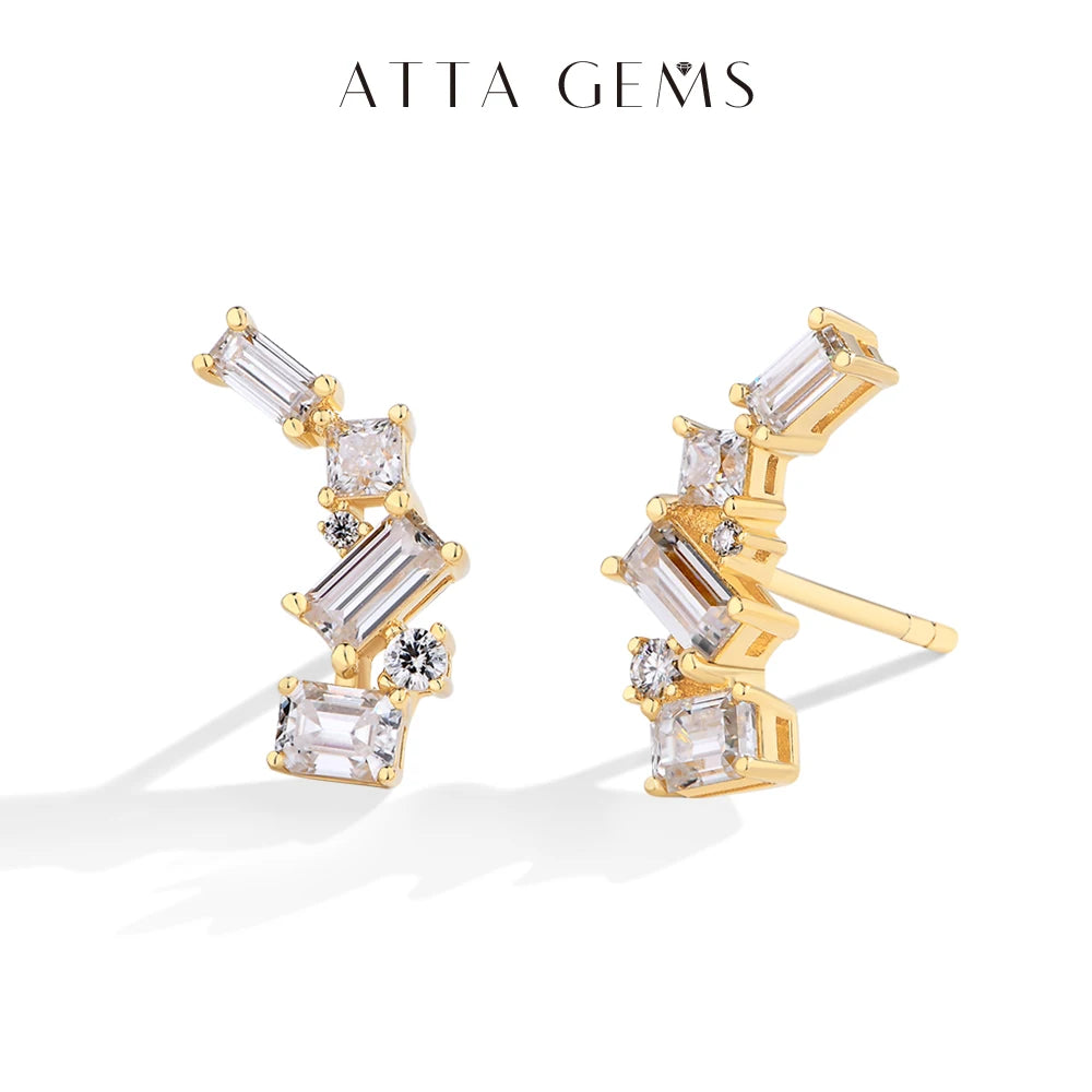 ATTAGEMS Sparkling Full D VVS1 Color Moissanite Stud Earrings for Women Pure 10K 14K 18K Yellow Gold 925 Silver Fine Jewelry New