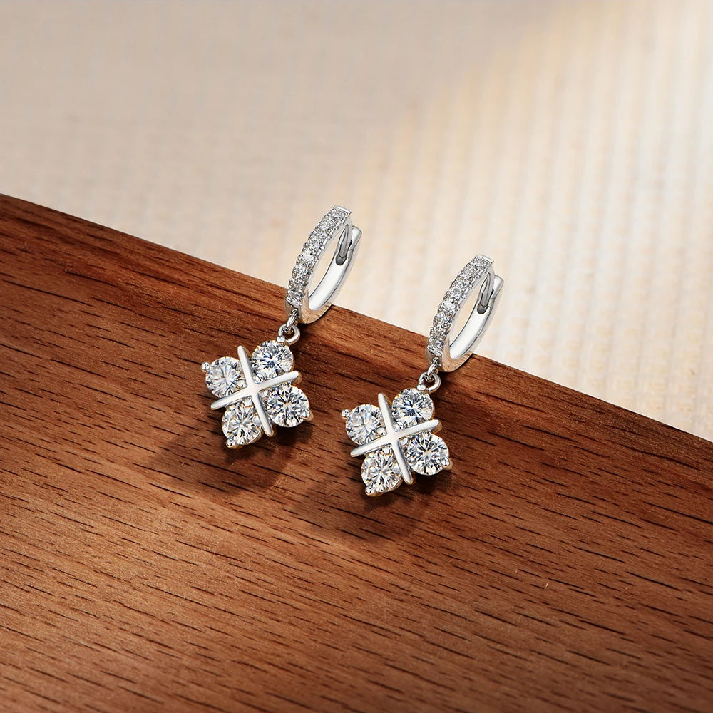 ATTAGEMS 4mm All DVVS1 Moissanite Earrings Cross Square Design ForWomen s925 Sterling Silver Party Fashion Jewelry Drop Shipping