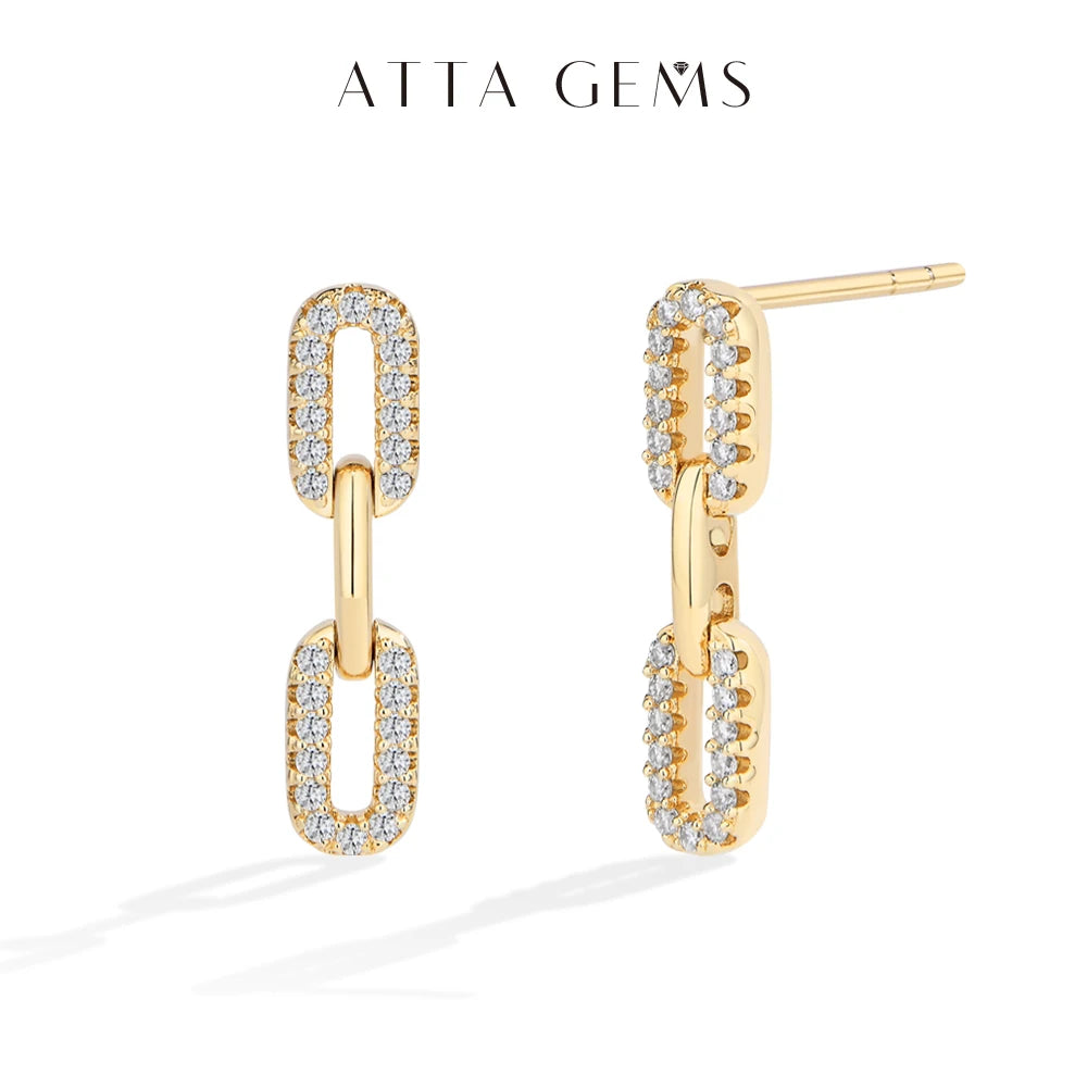 ATTAGEMS S925 Sterling Silver 18k Gold Plated Moissanite Stud Earring For Women Interlocking Design Valentine's Day Jewelry Gift