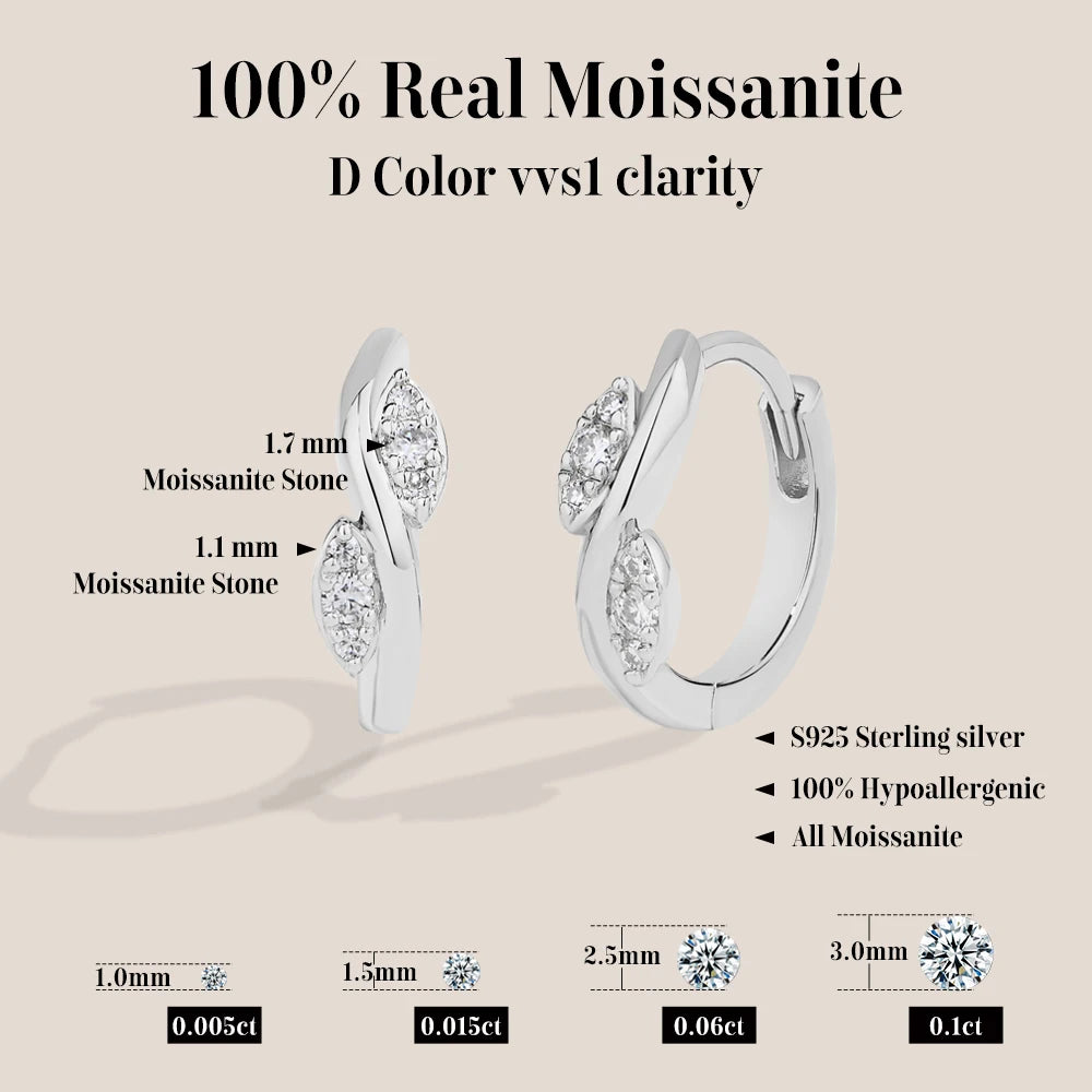 ATTAGEM Moissanite Women Hoop Earrings DVVS1 Real 925 Sterling Silver Classic Pendants For Party Wedding Engagement Fine Jewelry
