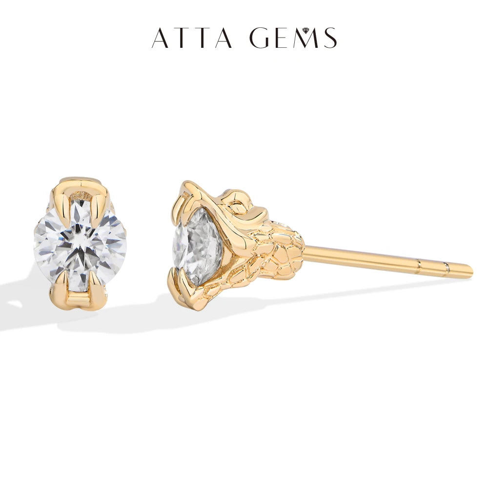 ATTAGEMS Round Cut 0.5CT Moissanite Stud Earrings 925 Sterling Silver 18K Gold Plated ForWomen Girl Sparkling Engagement Jewelry