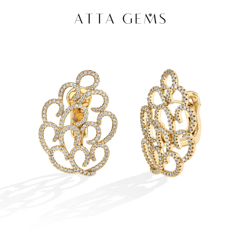 ATTAGEMS Snowflake Women's Earrings For Party S925 Silver Moissanite Earrings D VVS1 Yellow Gold Plated Gifts Sparkling Jewelry