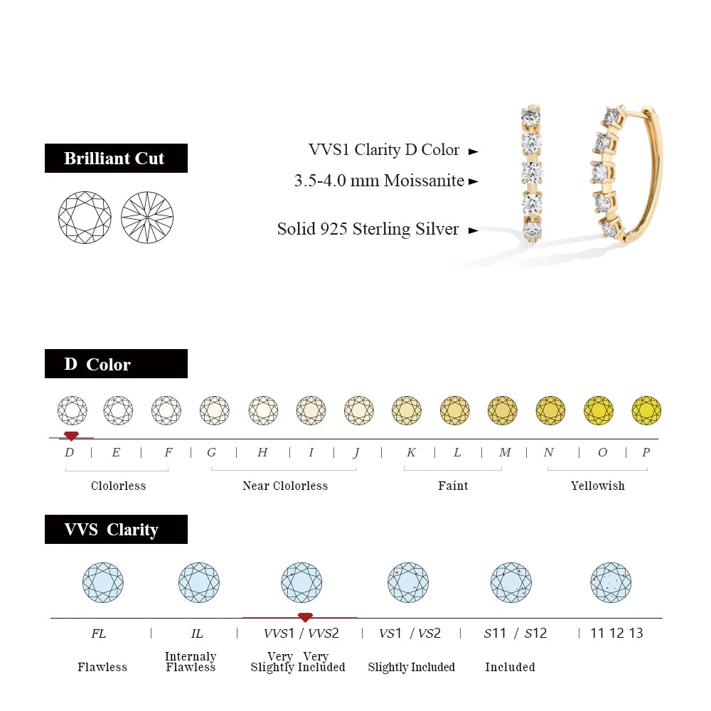 Attagems D VVS1 Moissanite Diamond Earrings S925 Sterling Silver 18K Gold Plated 4-Claws Eardrop For Women Wedding Party Jewelry