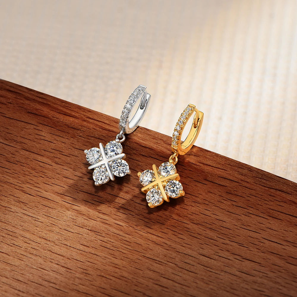 ATTAGEMS 4mm All DVVS1 Moissanite Earrings Cross Square Design ForWomen s925 Sterling Silver Party Fashion Jewelry Drop Shipping