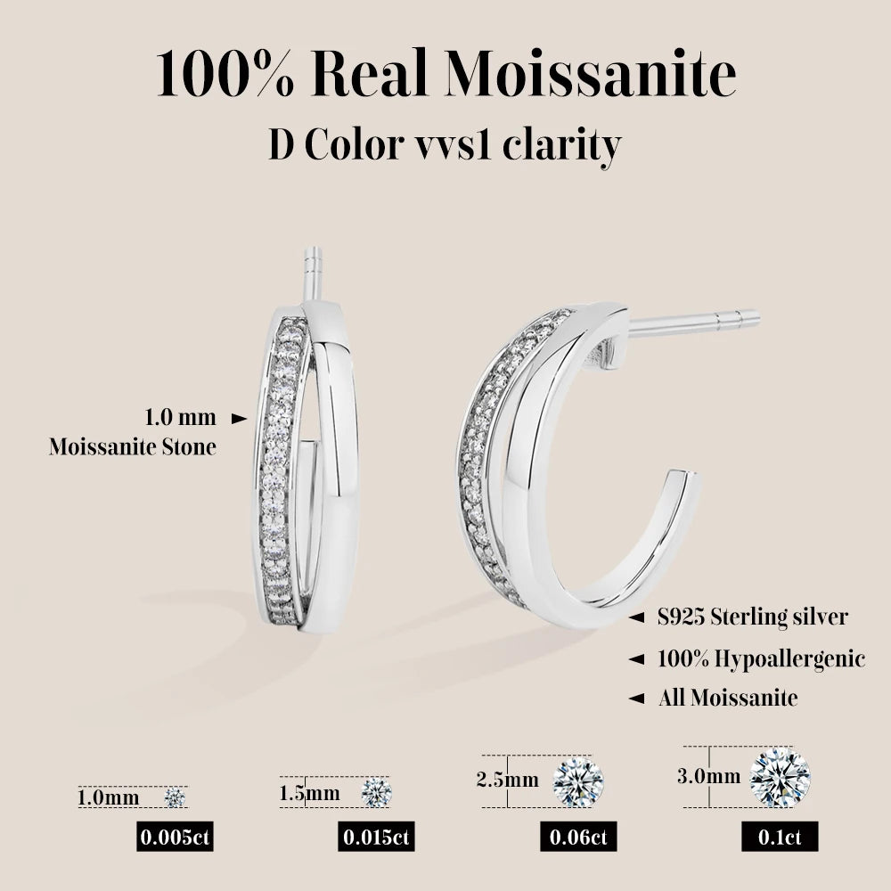 ATTAGEM New Classic Moissanite Earrings Women 925 Sterling Silver Earring Luxury High Quality Pass Diamond Test ForParty Jewelry