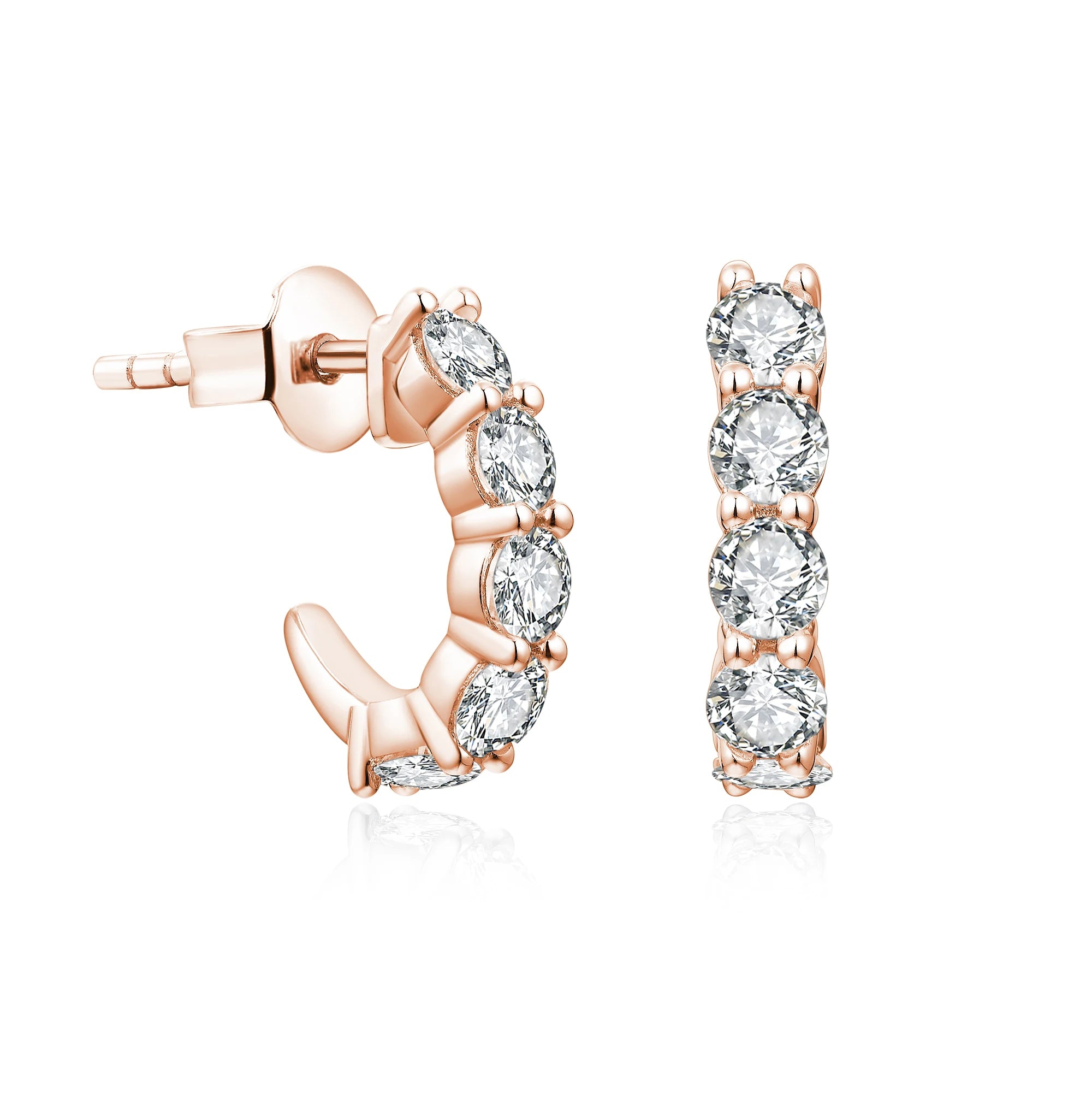 ATTAGEMS New in Round 3.0mm Moissanite Hool Earrings Passed Diamond Test Yellow Rose Plated Stud Earrings for Women Fine Jewelry