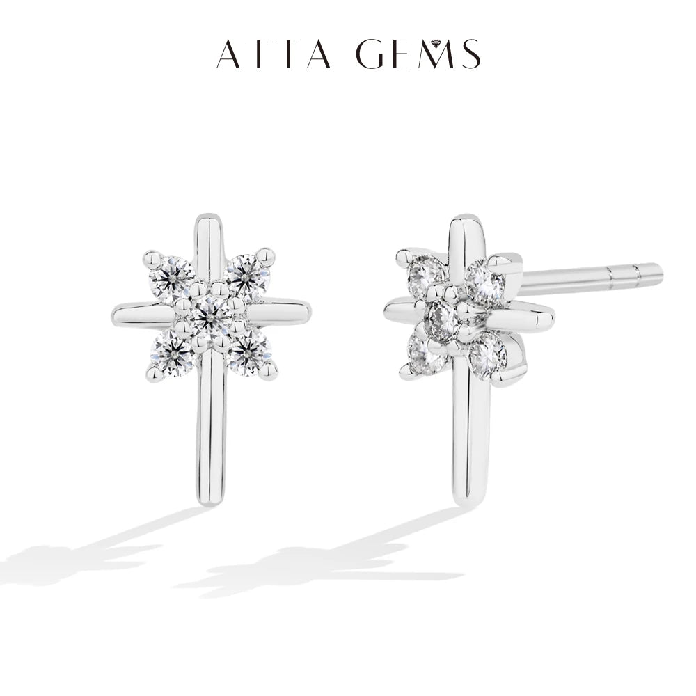 Attagems Snowflake Moissanite Earrings DVVS1 Real 925 Sterling Silver 18K Gold Plated for Women Wedding Engagement Party Jewelry