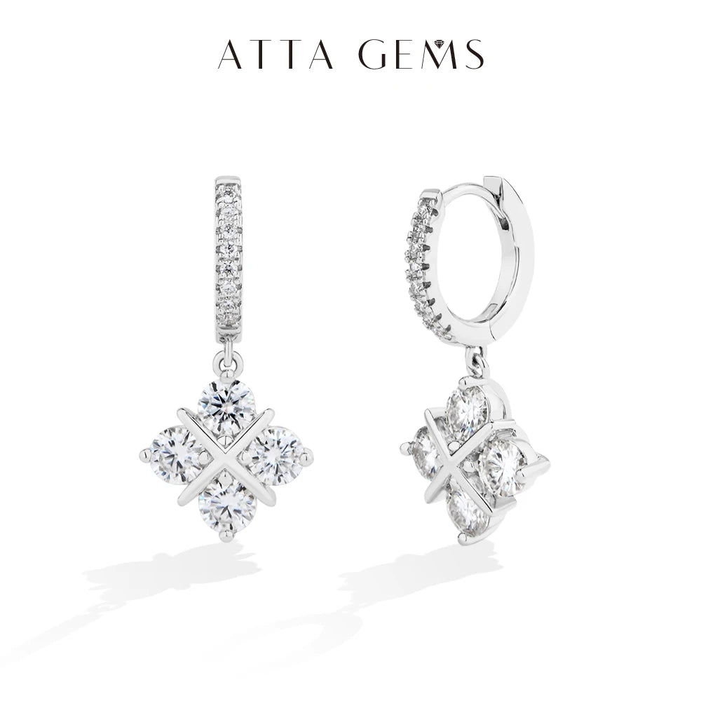 ATTAGEMS 4mm All DVVS1 Moissanite Earrings Cross Square Design ForWomen s925 Sterling Silver Party Fashion Jewelry Drop Shipping