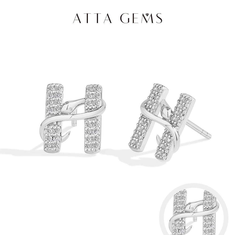 ATTAGEMS Exquisite Snake Moissanite Stud Earring 925 Sterling Silver H-letter Earring For WomenMan Party Jewelry With Mysterious