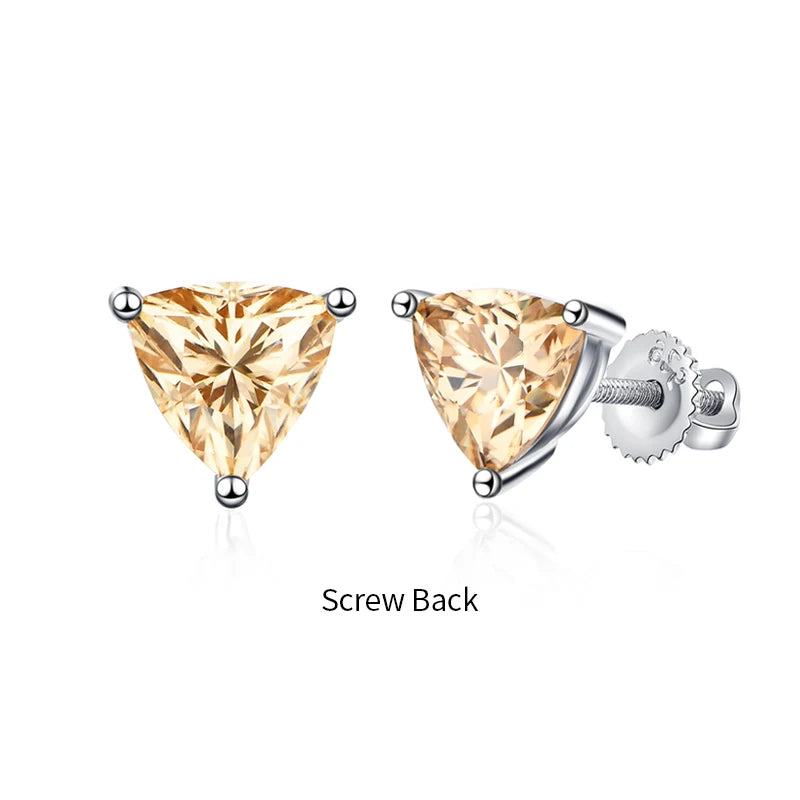 ATTAGEMS Yellow Moissanite 925 Sterling Silver Earring Screw Back Trillion Cut 5*5MM 0.5CT Diamond Earrings For Women Jewelry