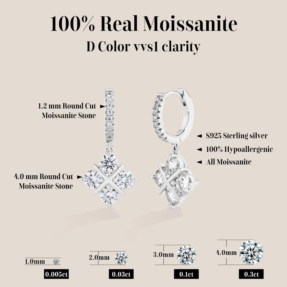ATTAGEMS 4mm All DVVS1 Moissanite Earrings Cross Square Design ForWomen s925 Sterling Silver Party Fashion Jewelry Drop Shipping