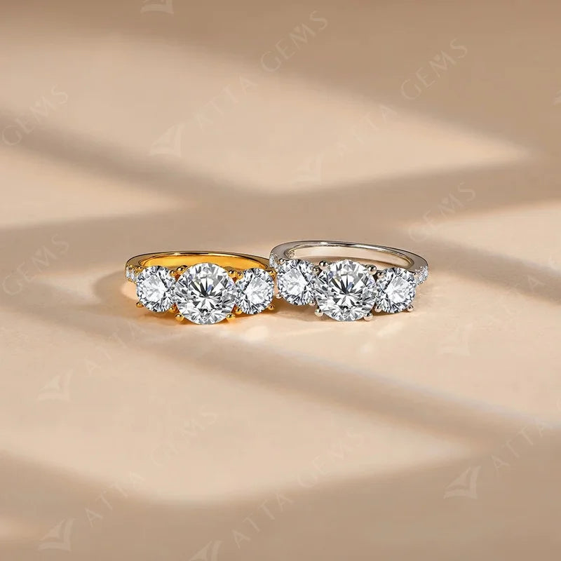 ATTAGEMS Engagement Ring Round Cut 4.0ct Moissanite Rings for Women Sterling Silver Ring Wedding Promise Rings for Her