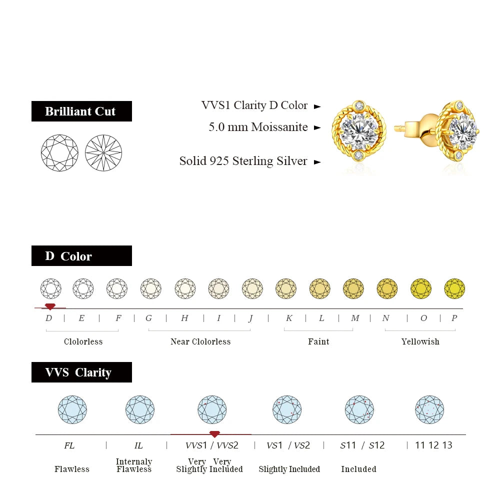 ATTAGEMS Fashion D Color Moissanite Earrings Real 925 Sterling Silver Passed the Diamond Tester Earrings for Women for Gilft New