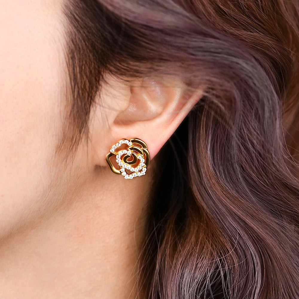 ATTAGEMS New Diamond Moissanite Stud Earrings for Women S925 Silver 18k Gold Plated Orginal Flower Wedding Jewelry Travel Gift